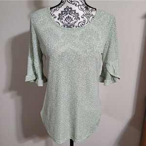 Cure mint green polka-dot‎ petal sleeve Blouse small